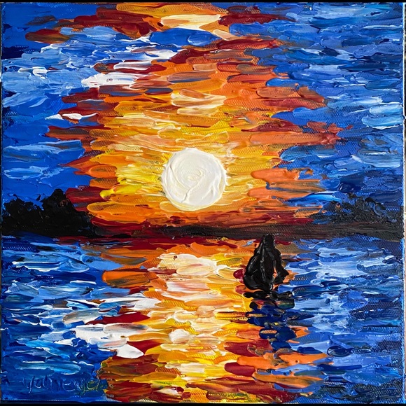 Impasto sunset on the ocean. Original acrylic painting signed by the artist new - Picture 9 of 11